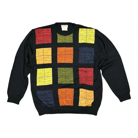 Norm Thompson Colorblock Wool Blend Knit Sweater     Crewneck Dark Navy Size XL - Picture 1 of 7
